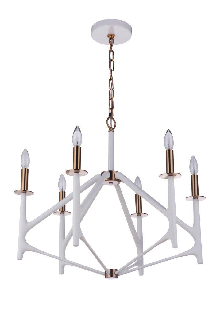 The Reserve 6 Light Chandelier - Matte White/Satin Brass