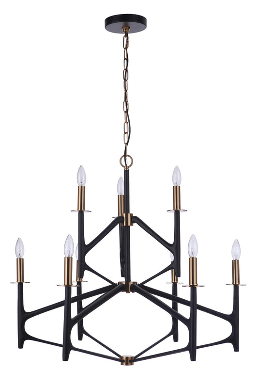 The Reserve 2-Tier 9 Light Chandelier - FBSB , Damp rated, black,Satin Brass