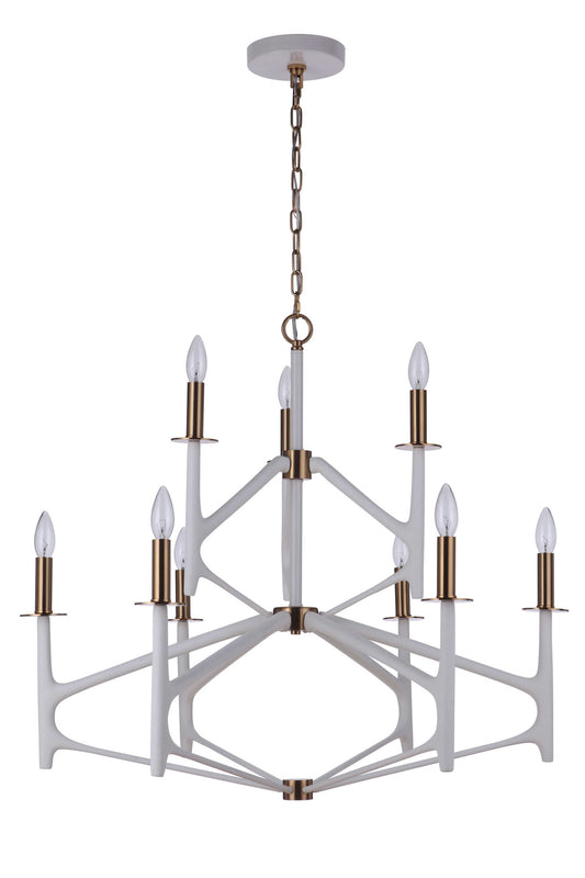 The Reserve 2-Tier 9 Light Chandelier - FBSB , Damp rated, Matte White , Brass