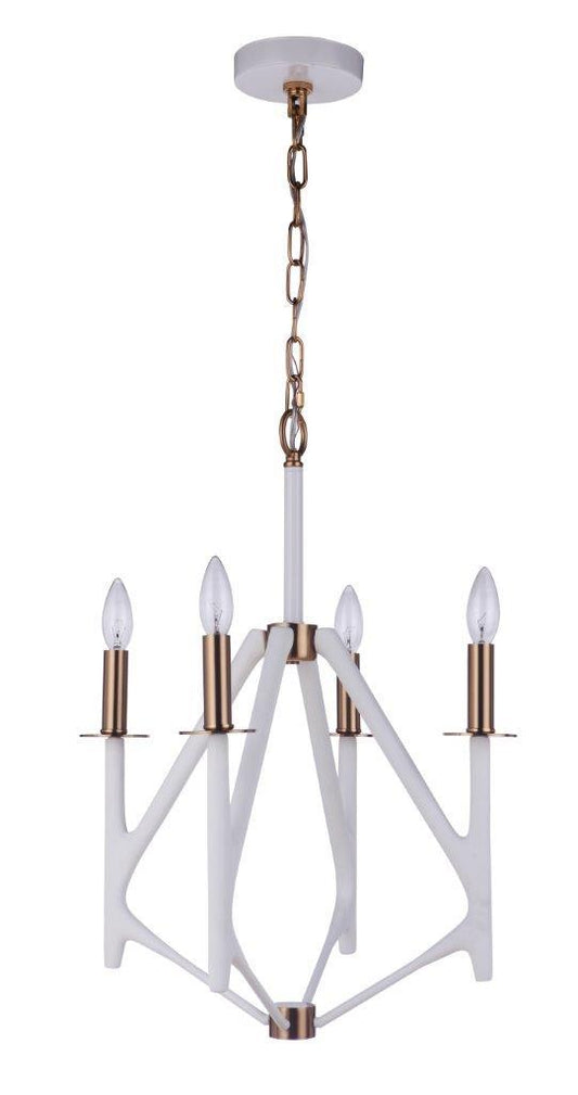 The Reserve 4 Light Foyer Pendant in Matte White/Satin Brass