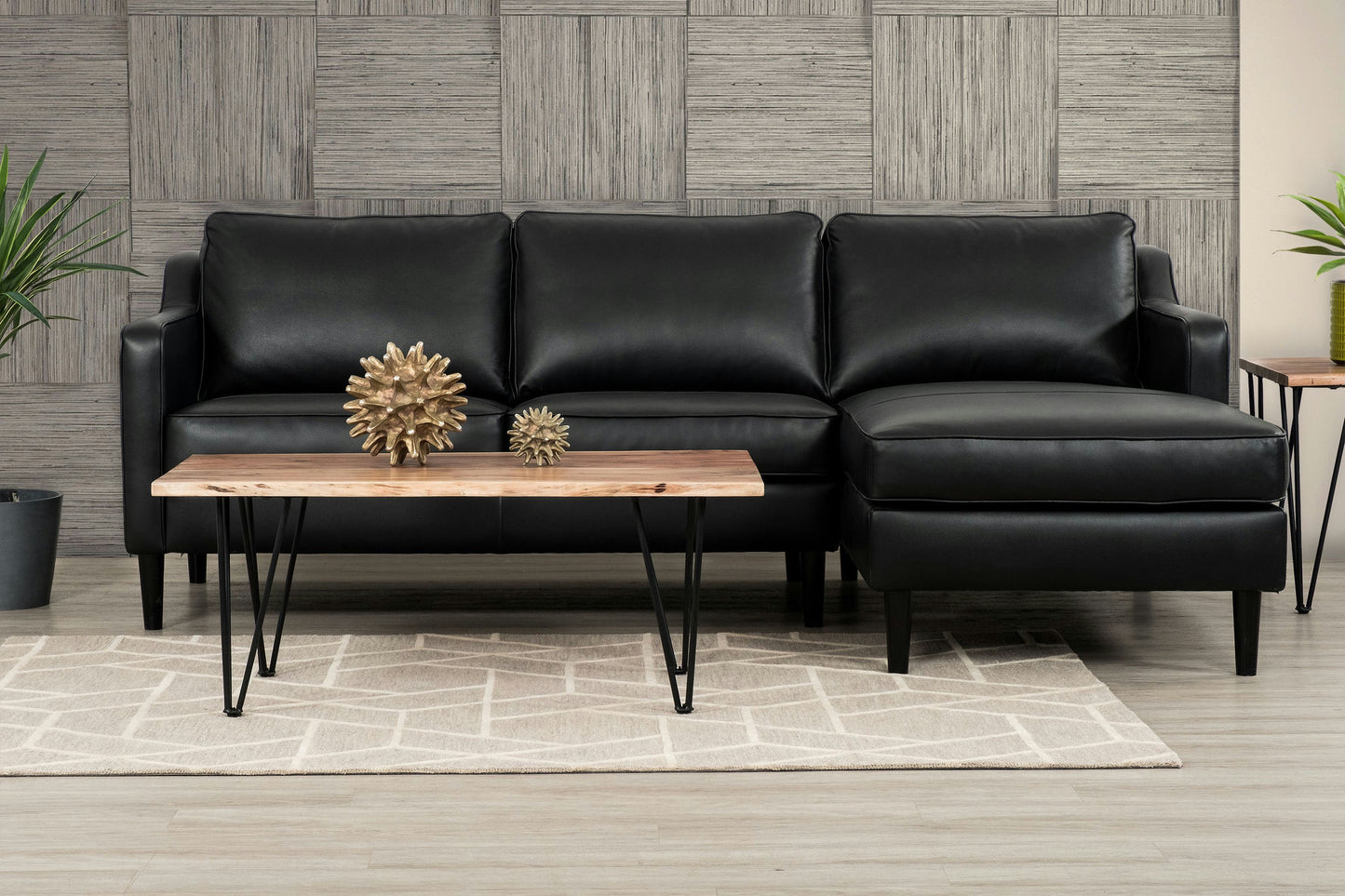 Birchcliffe Leather Right Facing Sectional, Charcoal