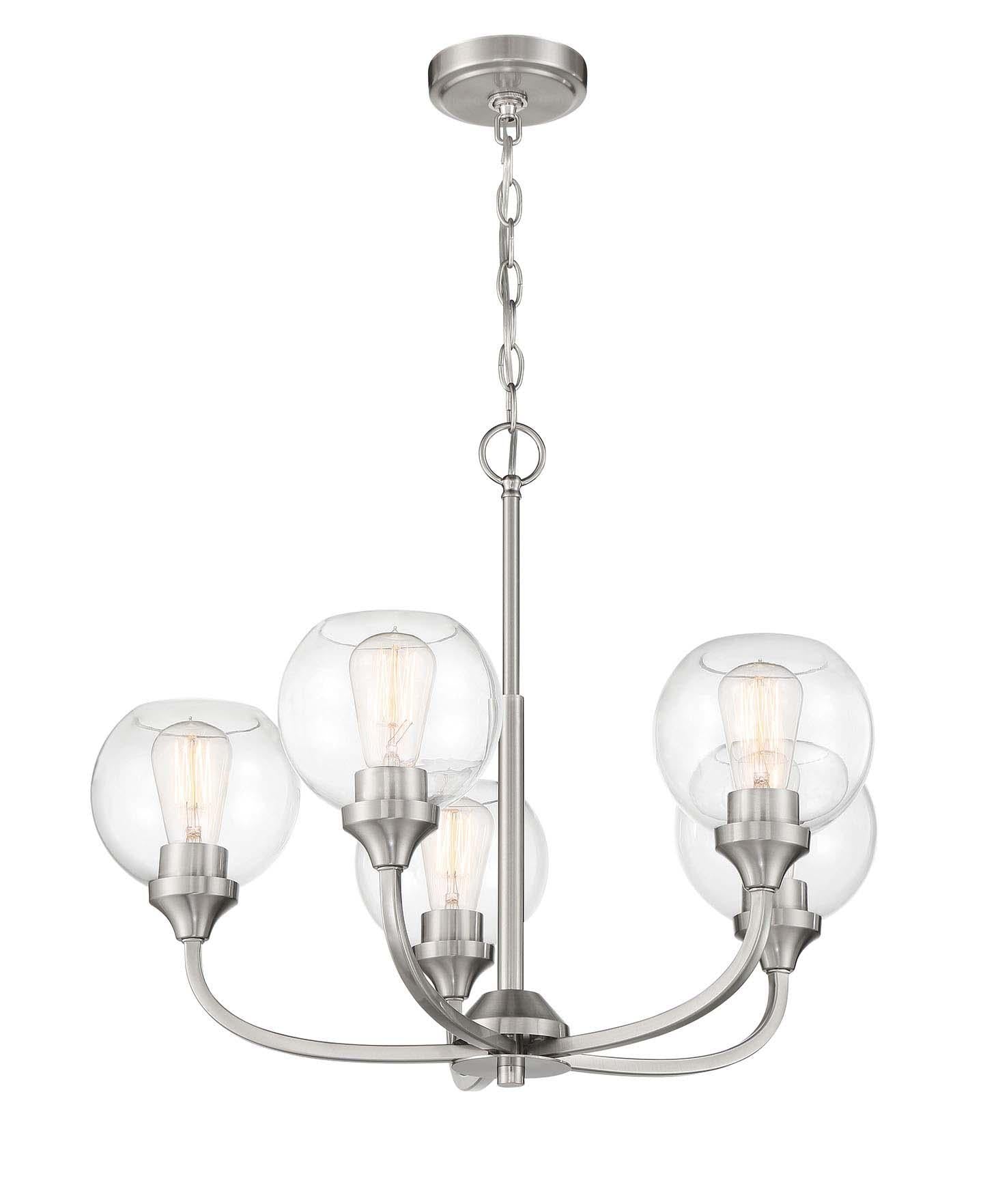 Glenda Chandelier 5 Light, Brushed Polished Nickel