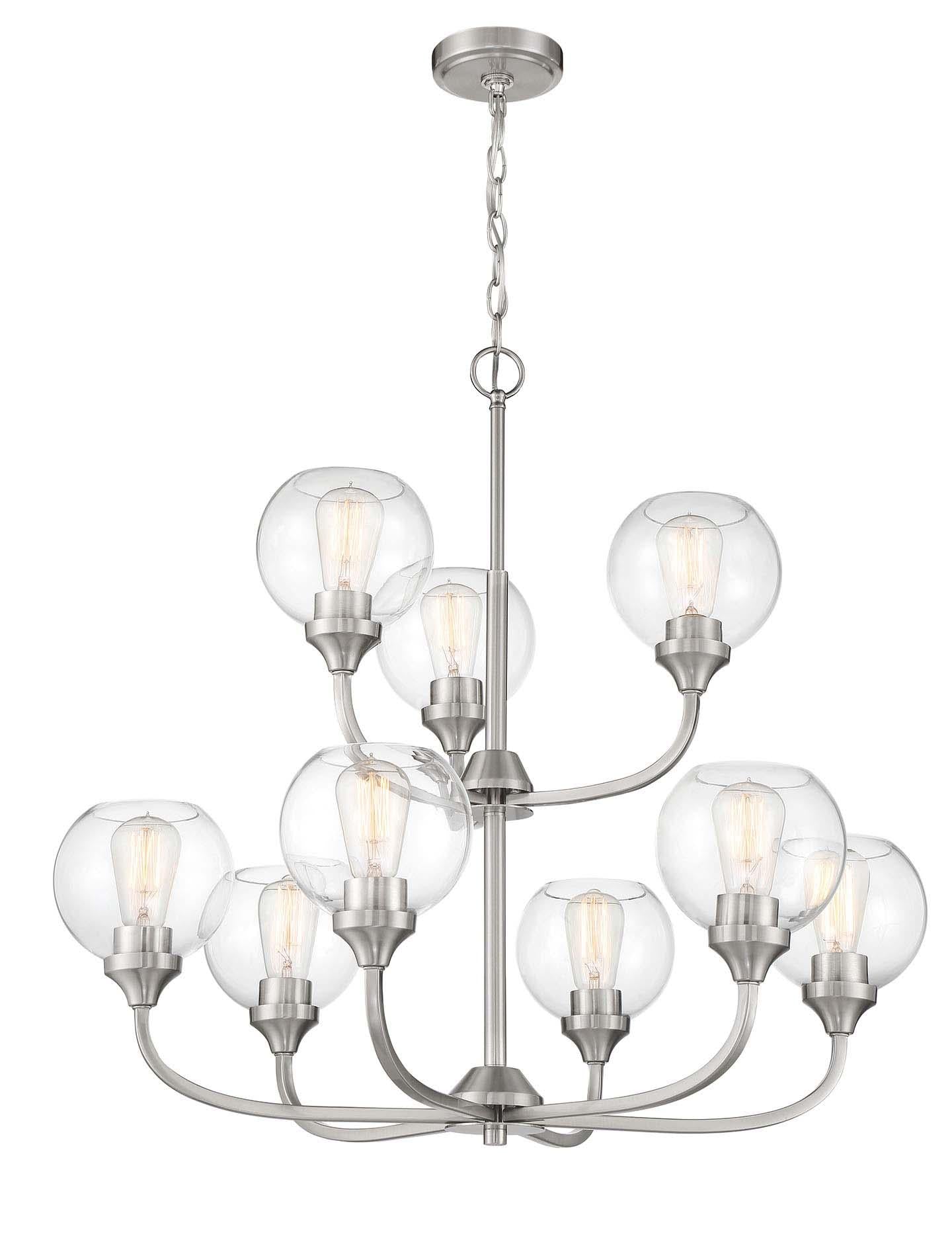 Glenda Chandelier 9 Light, Brushed Polished Nickel