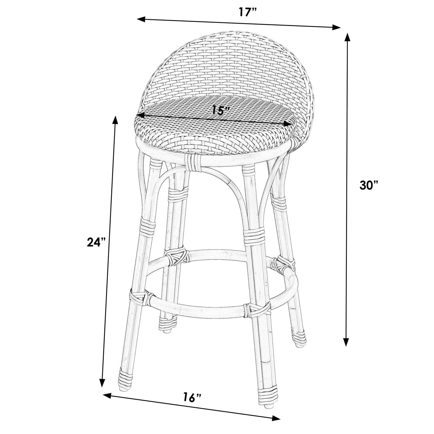 Butler Specialty Company, Tobias Outdoor Rattan and Metal Low Back Counter stool