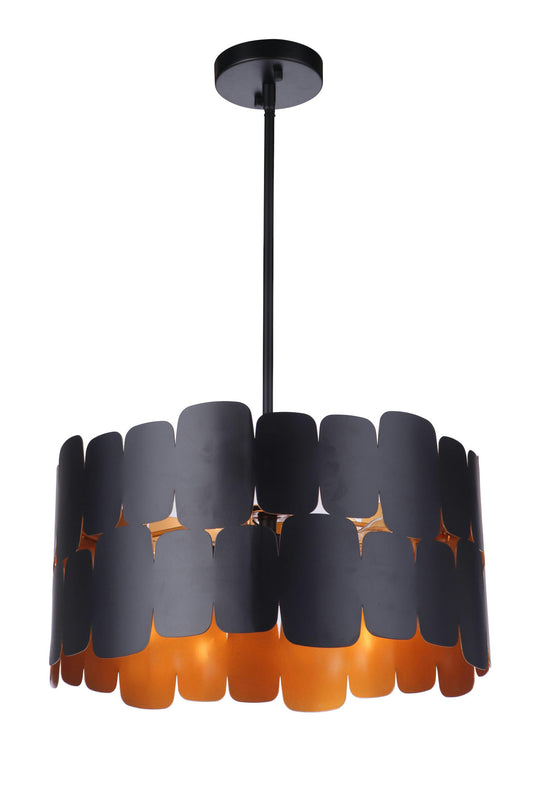 Sabrina 4 Light Pendant, Flat Black / Gold Luster, Damp Rated