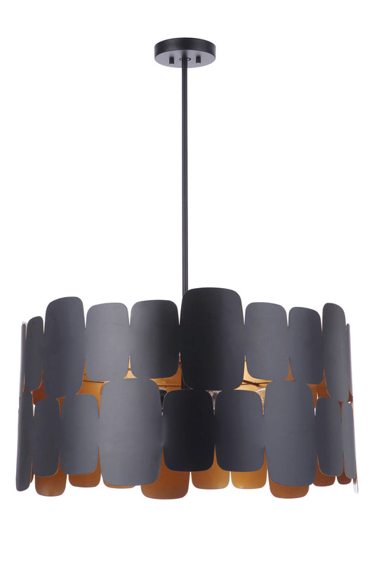 Sabrina 5 Light Pendant, Flat Black / Gold Luster, Damp Rated