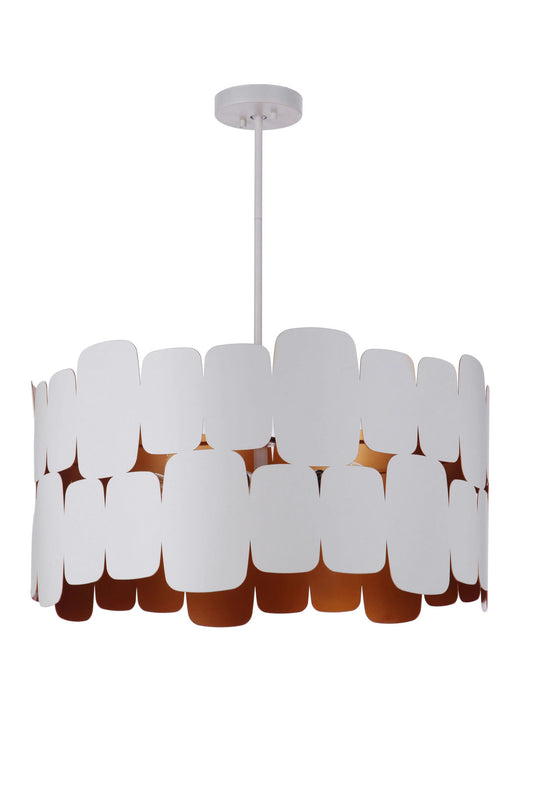 Sabrina 5 Light Pendant, Matte White / Gold Luster, Damp Rated
