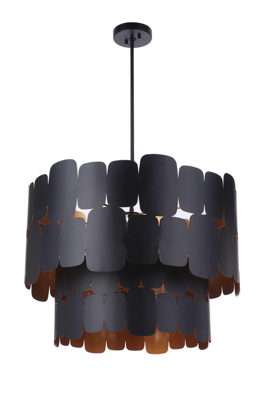 Sabrina 9 Light Pendant, Flat Black / Gold Luster, Damp Rated
