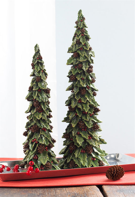 Holly Trees W/Pinecone Detail (Set Of 2) 19.5"H, 15"H Polystone