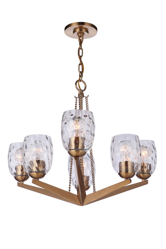 Guiding Star 6 Light Chandelier, Satin Brass