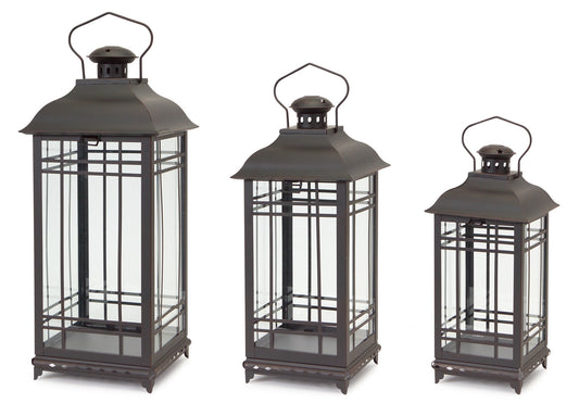 Lantern (Set Of 3) 14"H, 17"H, 20"H Metal/Glass, Black