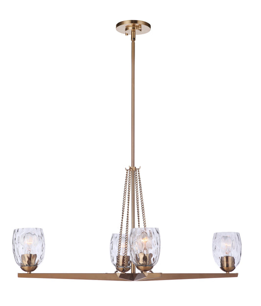 Guiding Star 4 Light Island Linear Chandelier , Satin Brass