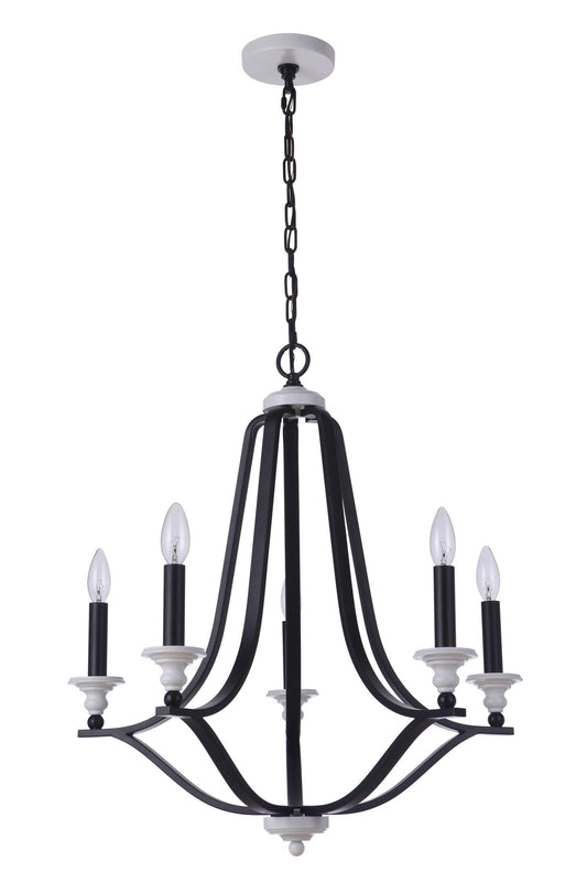 Esme 5 Light Chandelier, Flat Black/White