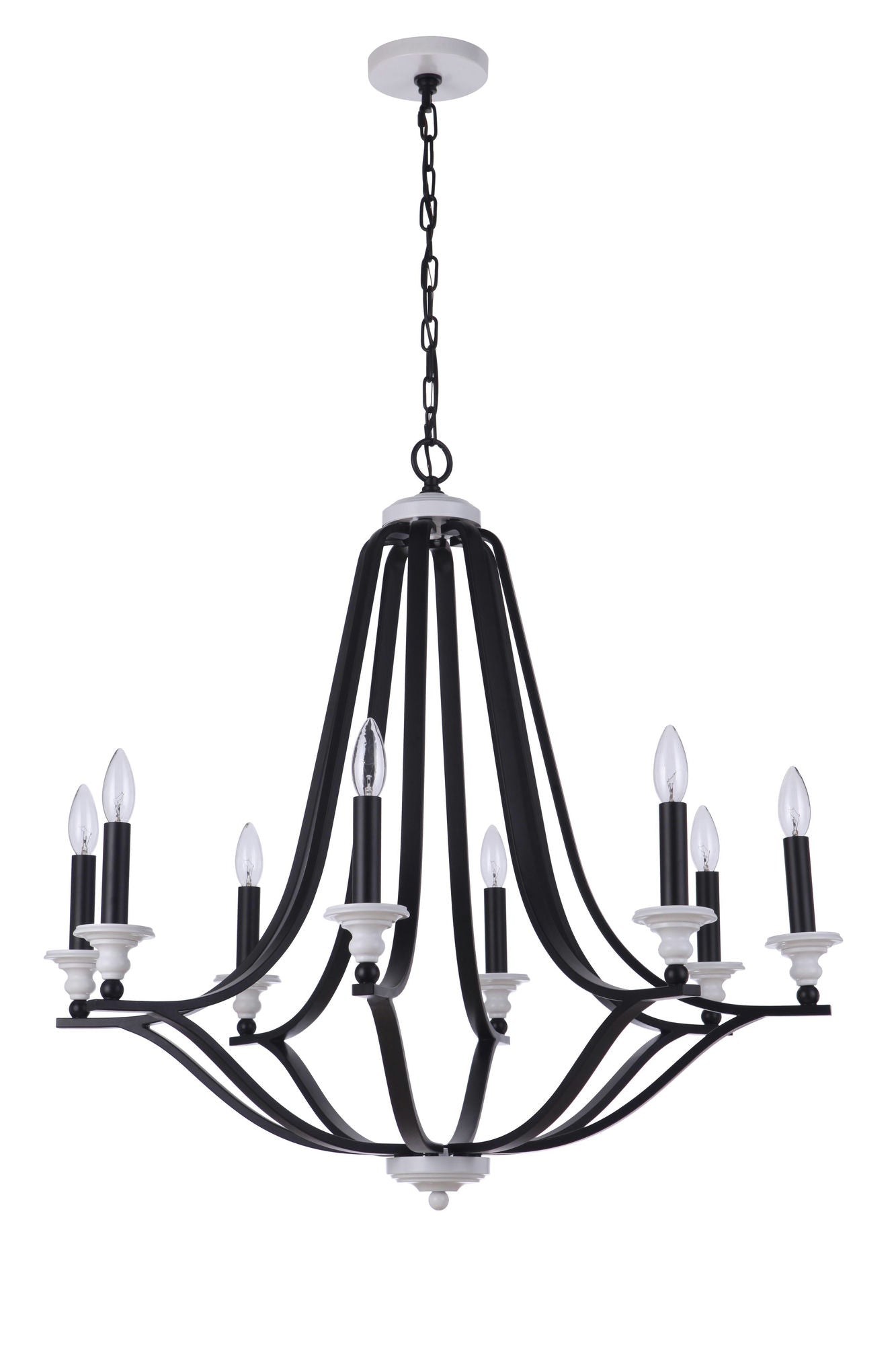 Esme 8 Light Chandelier, Flat Black/White