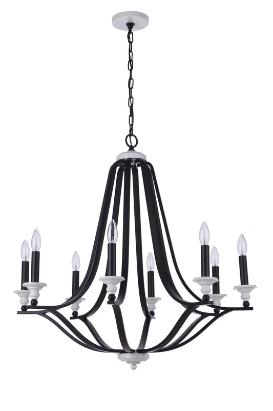 Esme 8 Light Chandelier, Flat Black/White