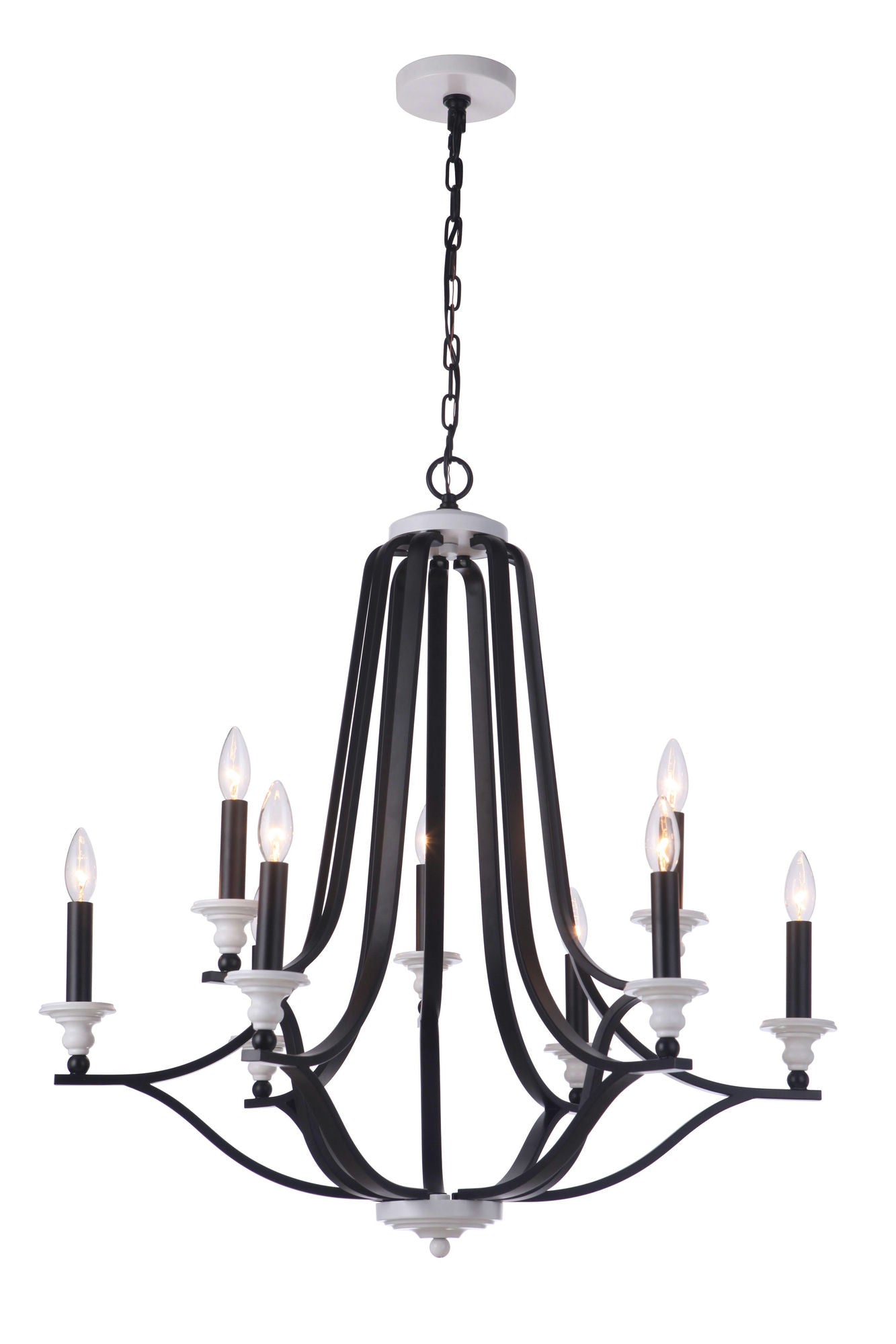 Esme 9 Light Chandelier, Flat Black, White