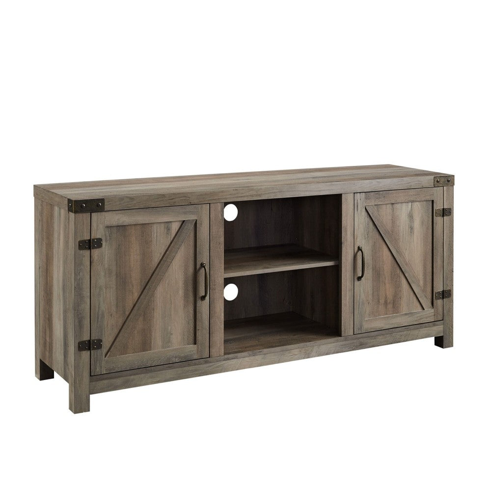 58" Farmhouse Barn Door TV Stand - Gray Wash