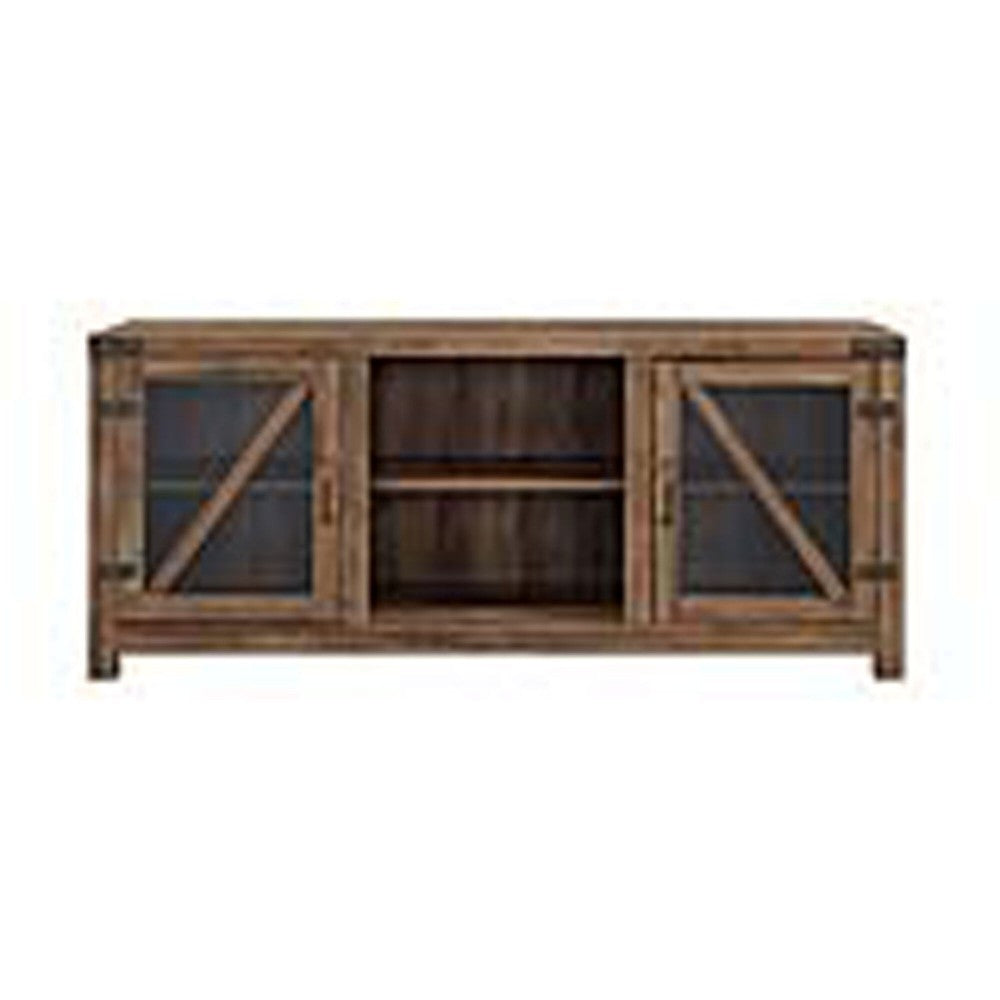 58" Glass Barn Door Farmhouse TV Stand Console - Rustic Oak