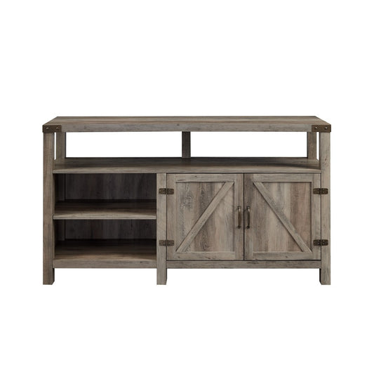 58" Modern Farmhouse Barn Door Highboy TV Stand - Gray Wash