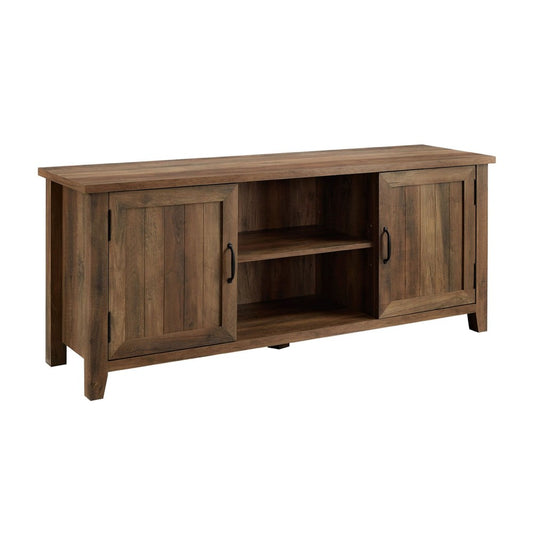 58" Modern Farmhouse Grooved 2 Door TV Stand - Rustic Oak