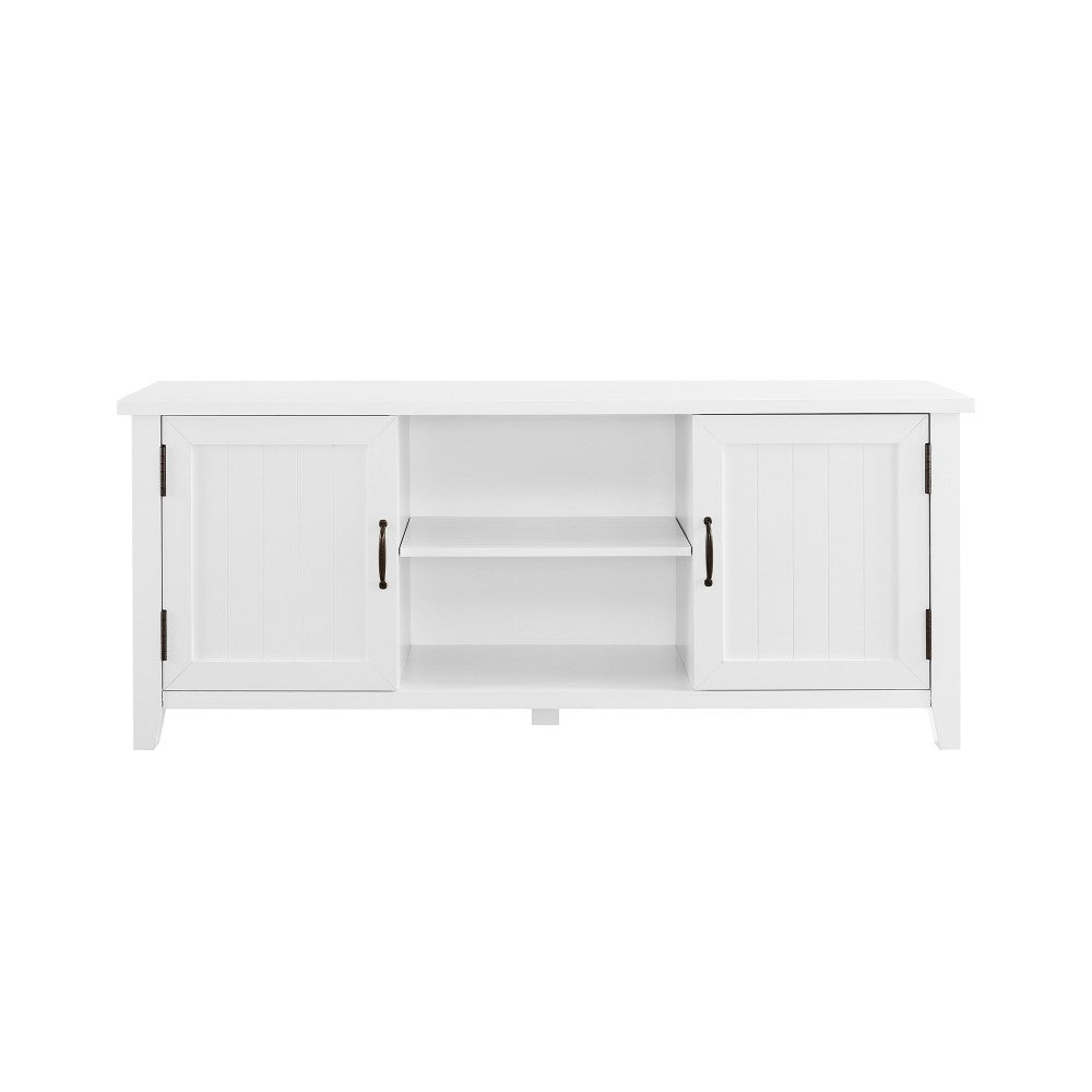 58" Modern Farmhouse Grooved 2 Door TV Stand - Solid White