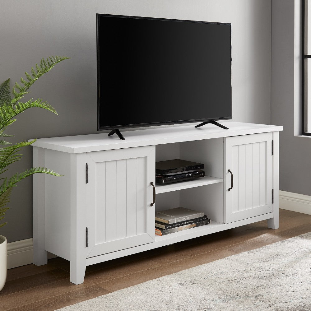 58" Modern Farmhouse Grooved 2 Door TV Stand - Solid White