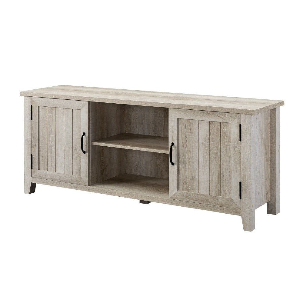 58" Modern Farmhouse Grooved 2 Door TV Stand - White Oak