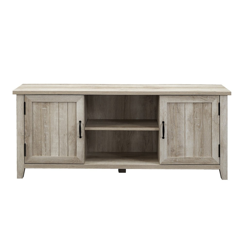 58" Modern Farmhouse Grooved 2 Door TV Stand - White Oak