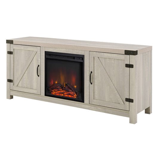 58" Rustic Modern Farmhouse Fireplace TV Stand - Stone Gray