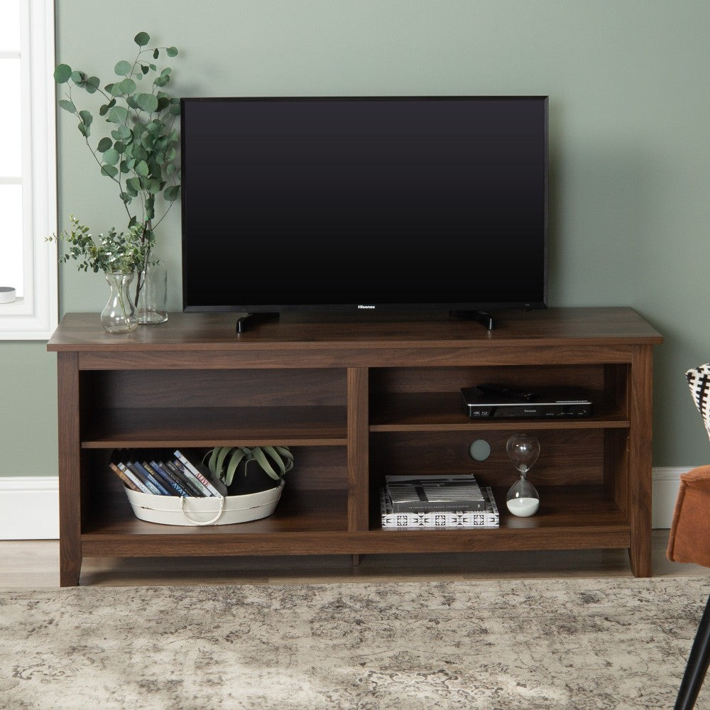 58" Simple Wood TV Stand - Dark Walnut