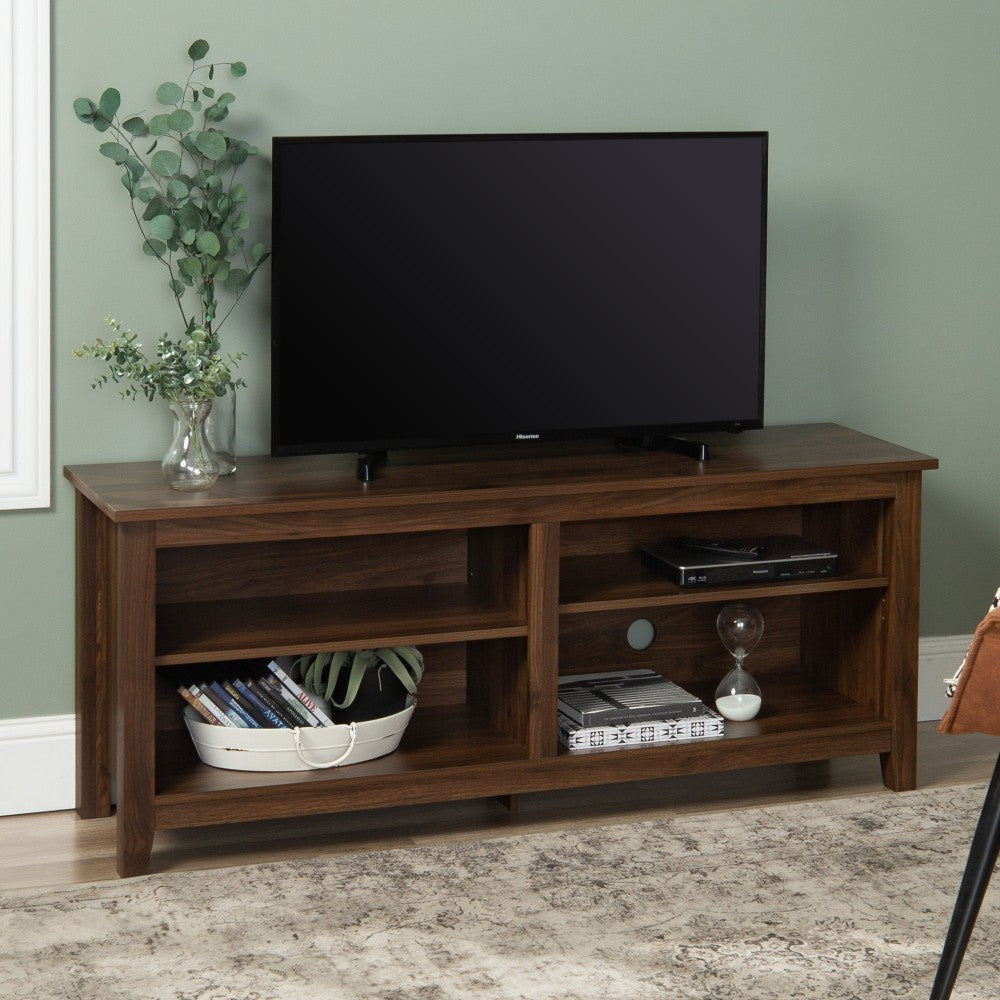 58" Simple Wood TV Stand - Dark Walnut