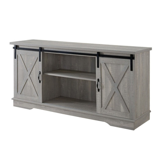 58" Sliding Barn Door Modern Farmhouse Wood TV Stand - Gray Wash