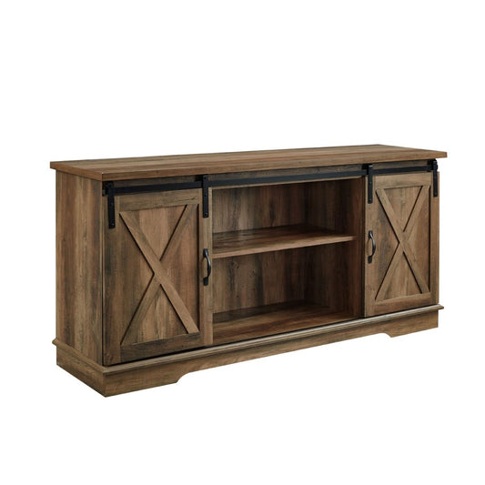 58" Sliding Barn Door Modern Farmhouse Wood TV Stand - Rustic Oak