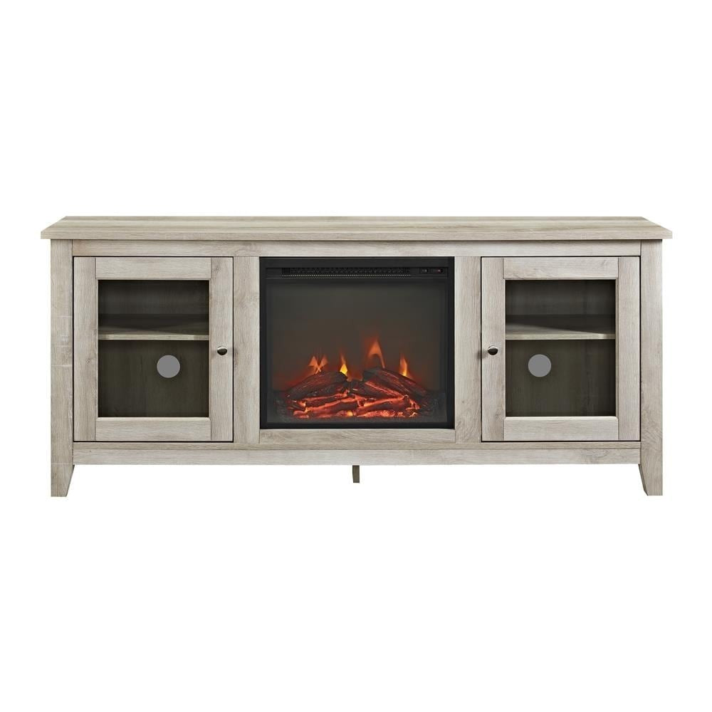 58" Traditional Electric Fireplace TV Stand - White Oak