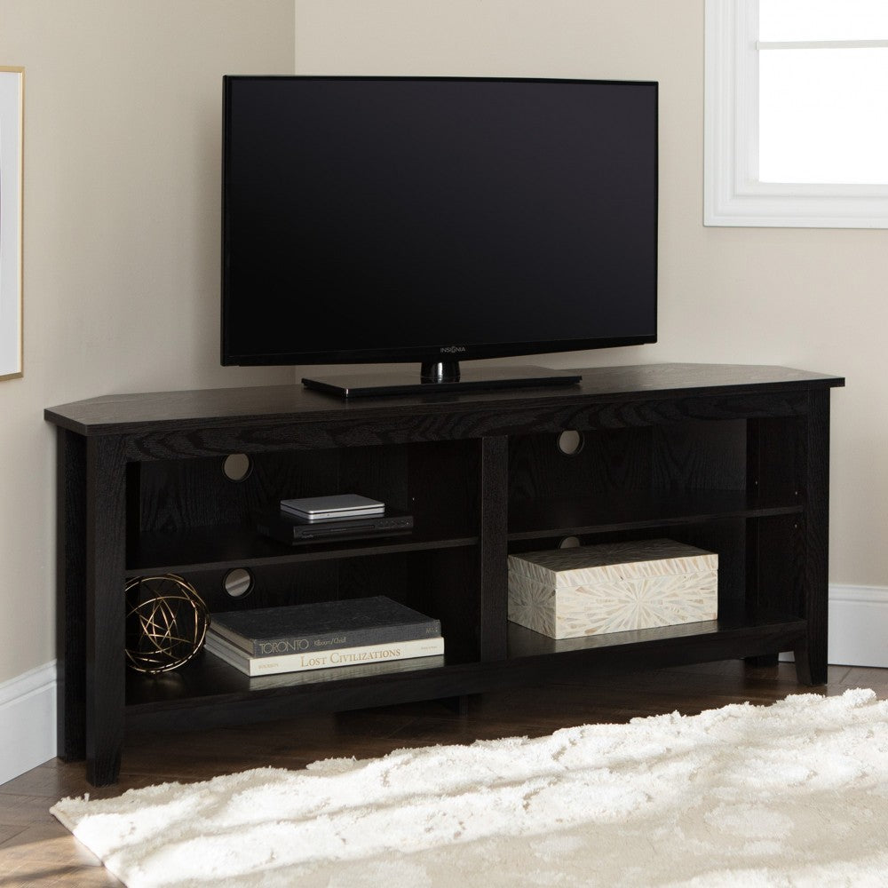 58" Transitional Wood Corner TV Stand - Black