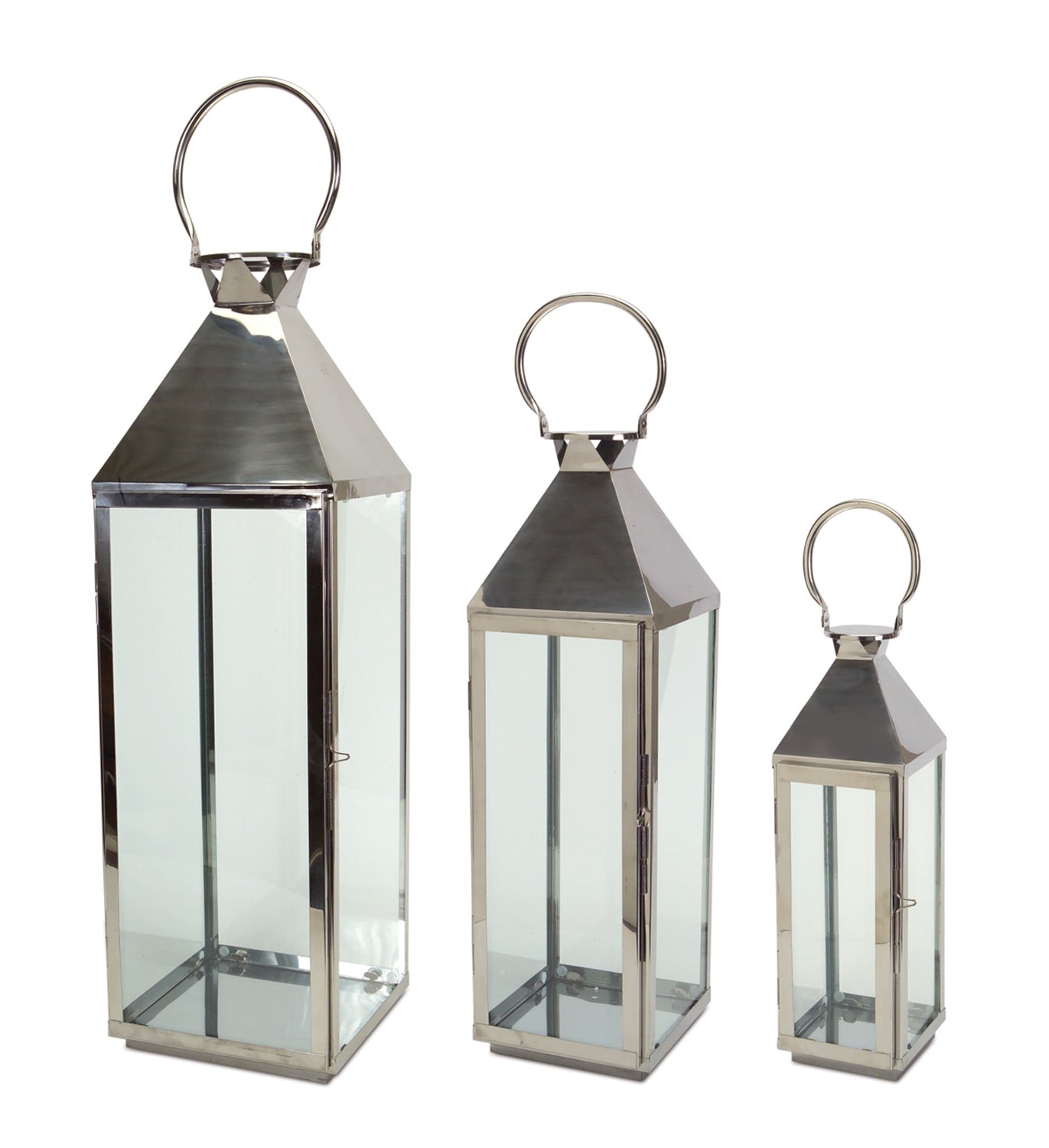 Lantern (Set Of 3) 19.5", 26", 34"H Stainless Steel/Glass