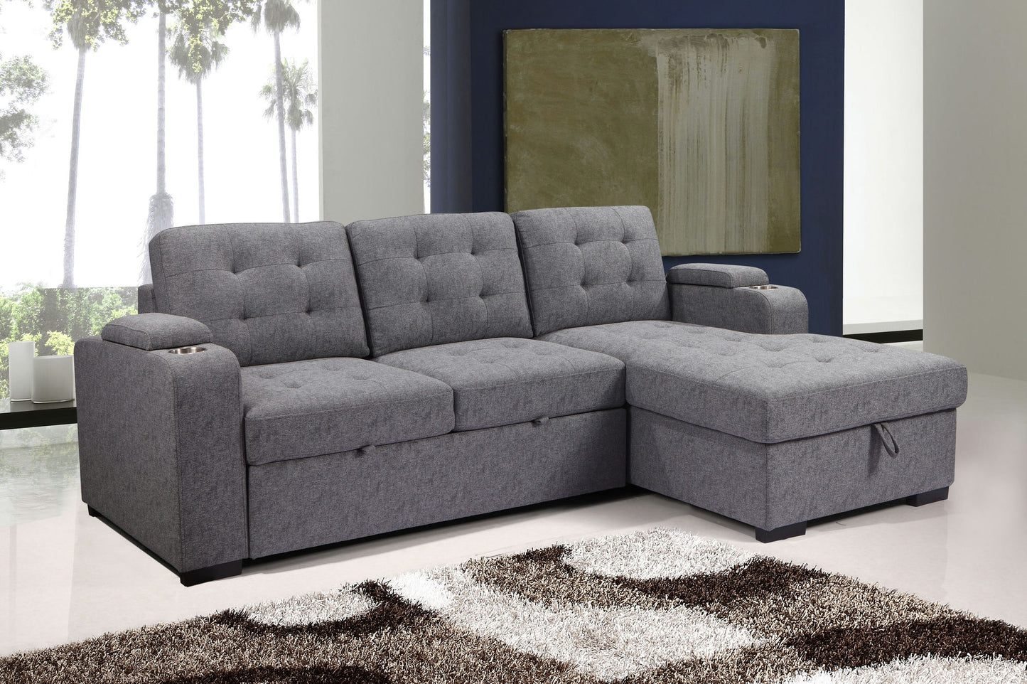 Belmont Button Tufted Sleeper Sectional with Storage