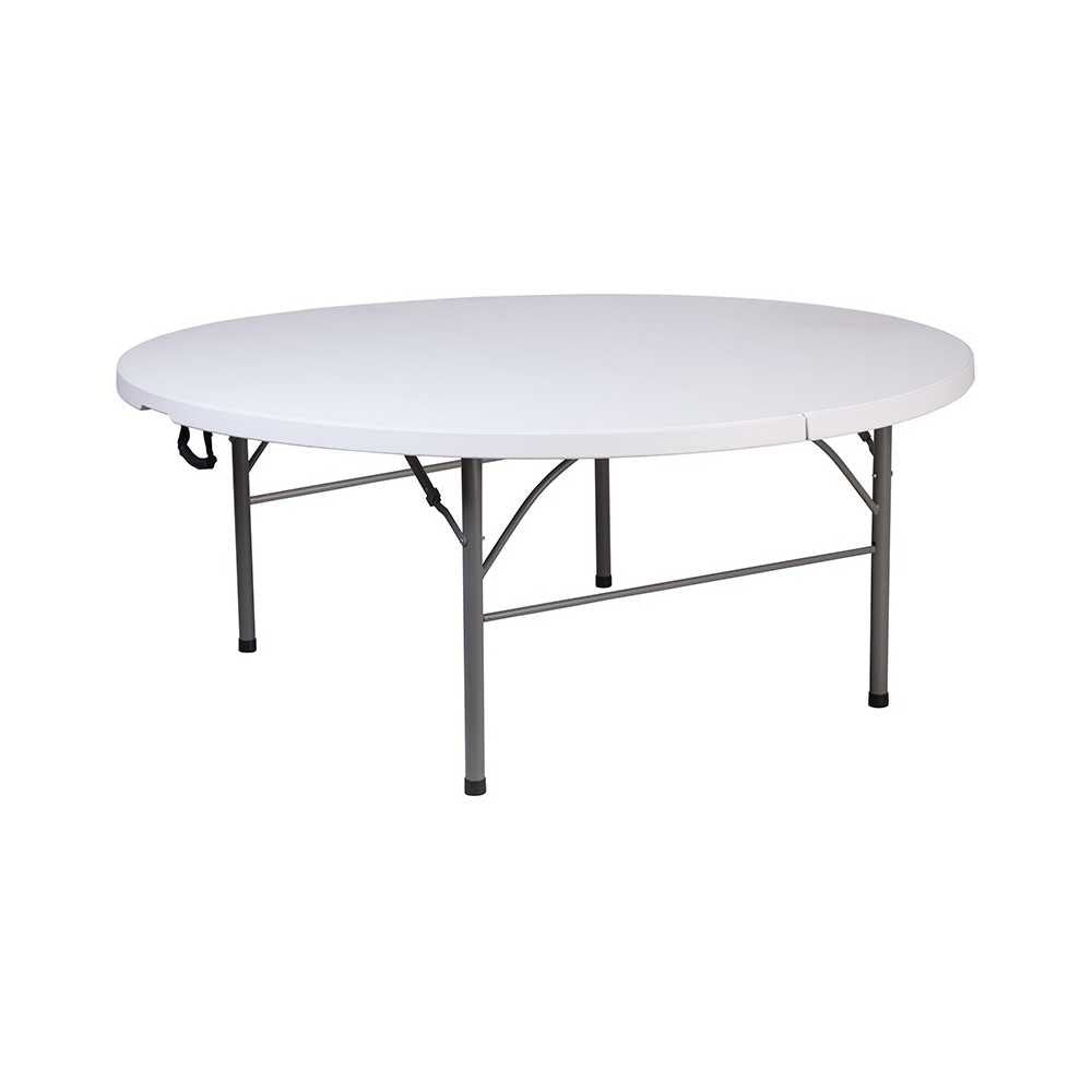 5.89-Foot Round Bi-Fold Granite White Plastic Banquet and Event Folding Table with Carrying Handle