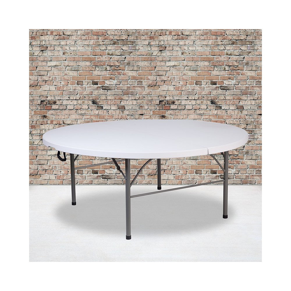 5.89-Foot Round Bi-Fold Granite White Plastic Banquet and Event Folding Table with Carrying Handle