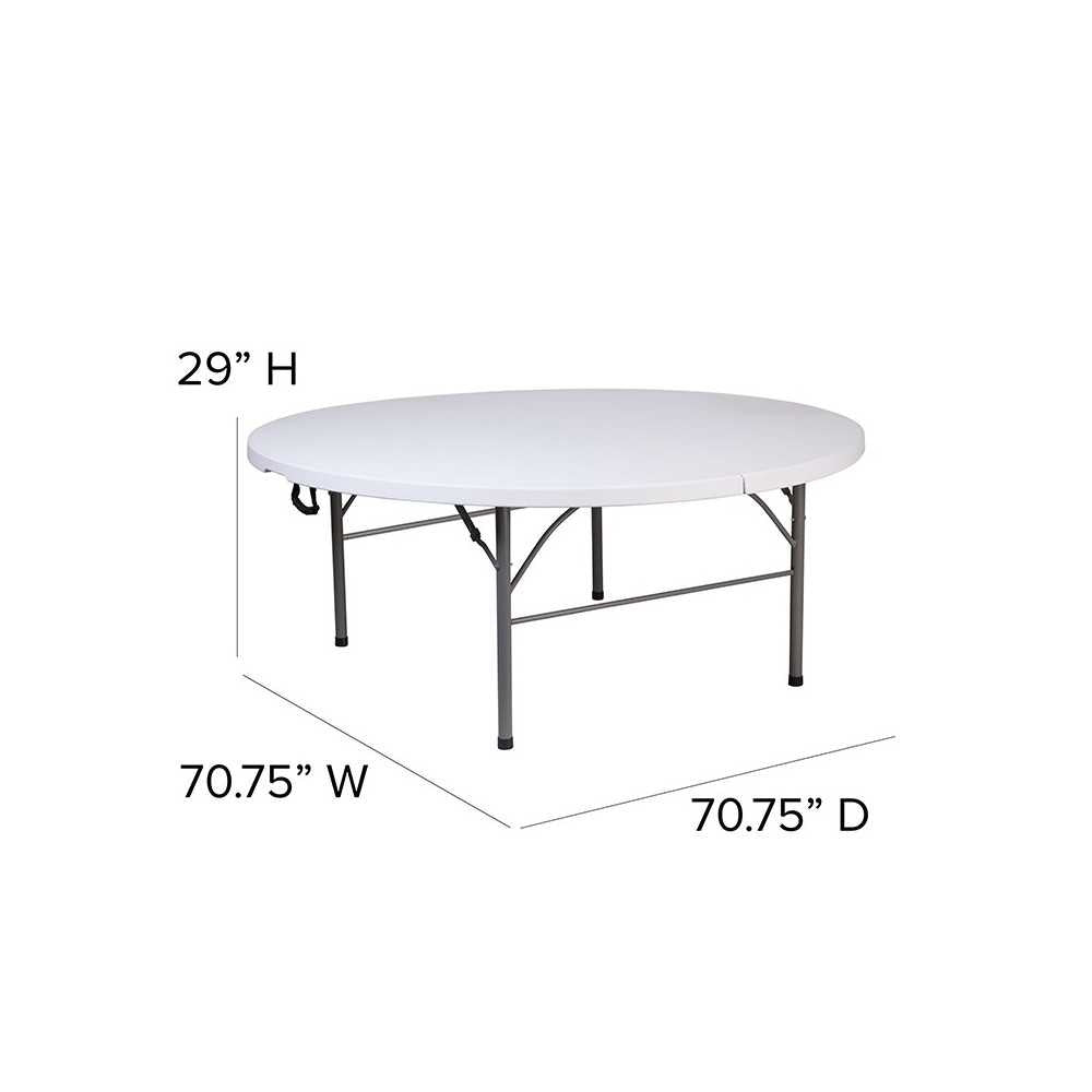 5.89-Foot Round Bi-Fold Granite White Plastic Banquet and Event Folding Table with Carrying Handle