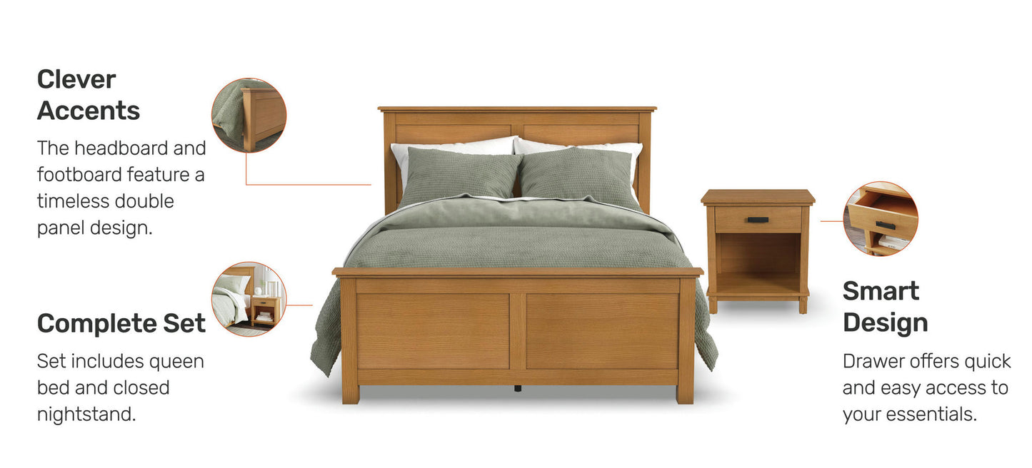 Oak Park Queen Bed and Nightstand in Brown by homestyles