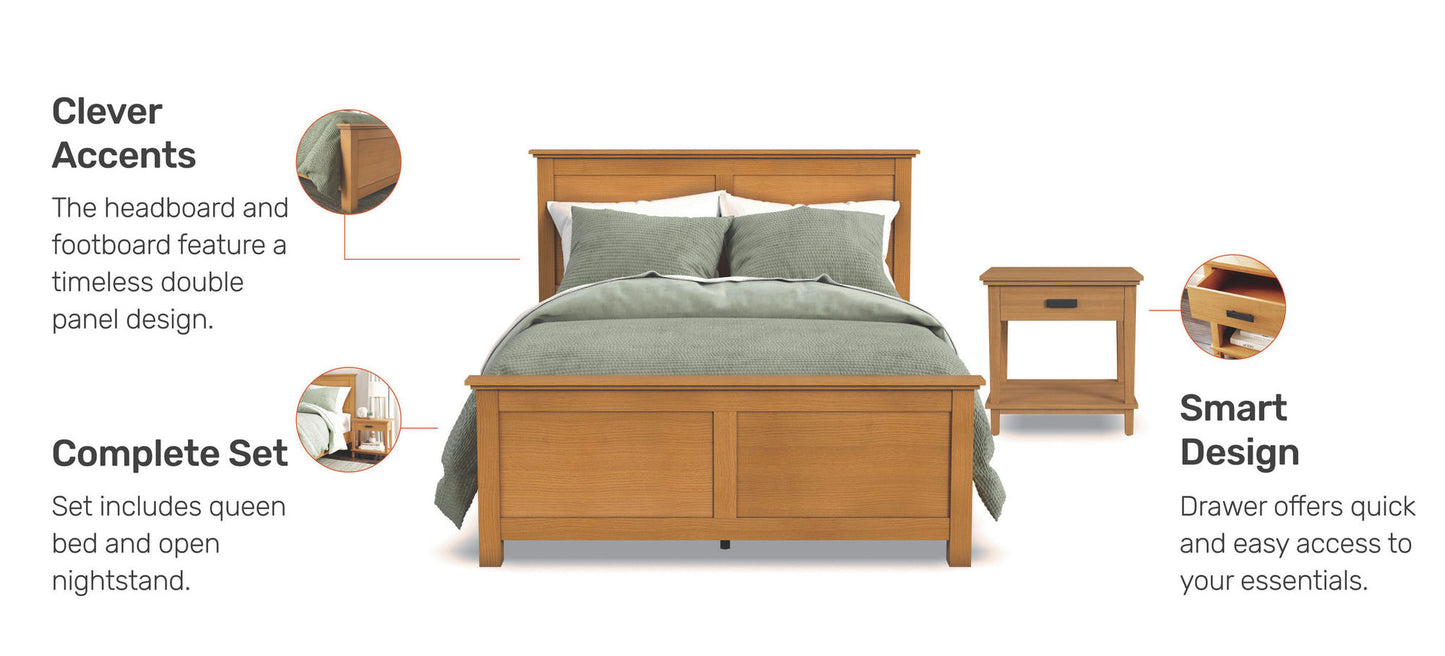 Oak Park Queen Bed and Nightstand by homestyles -Brown