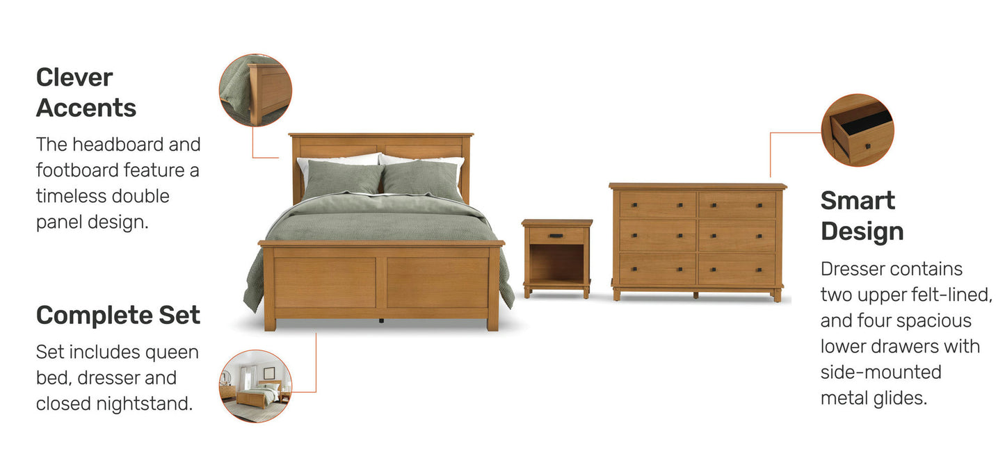 Oak Park Queen Bed, Nightstand and Dresser by homestyles -Brown