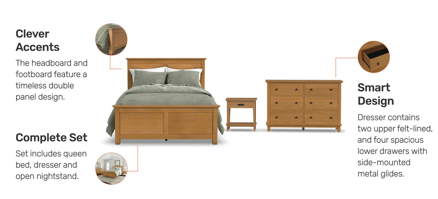 Oak Park Queen Bed, Nightstand and Dresser in Brown by homestyles