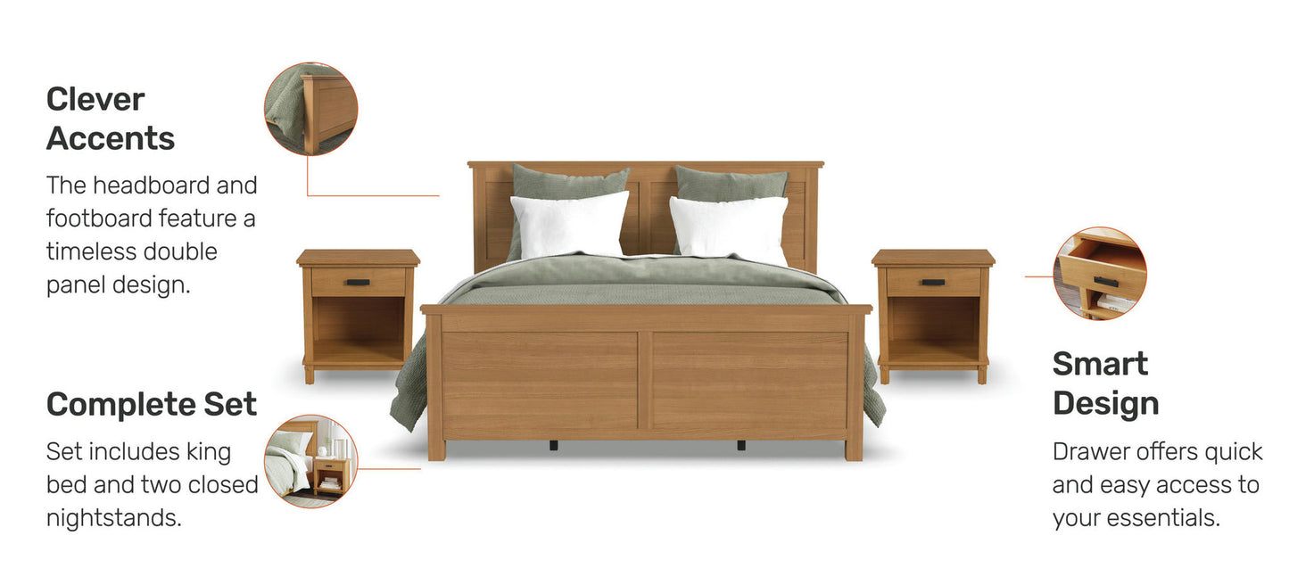 Oak Park King Bed and Two Nightstands Brown by homestyles