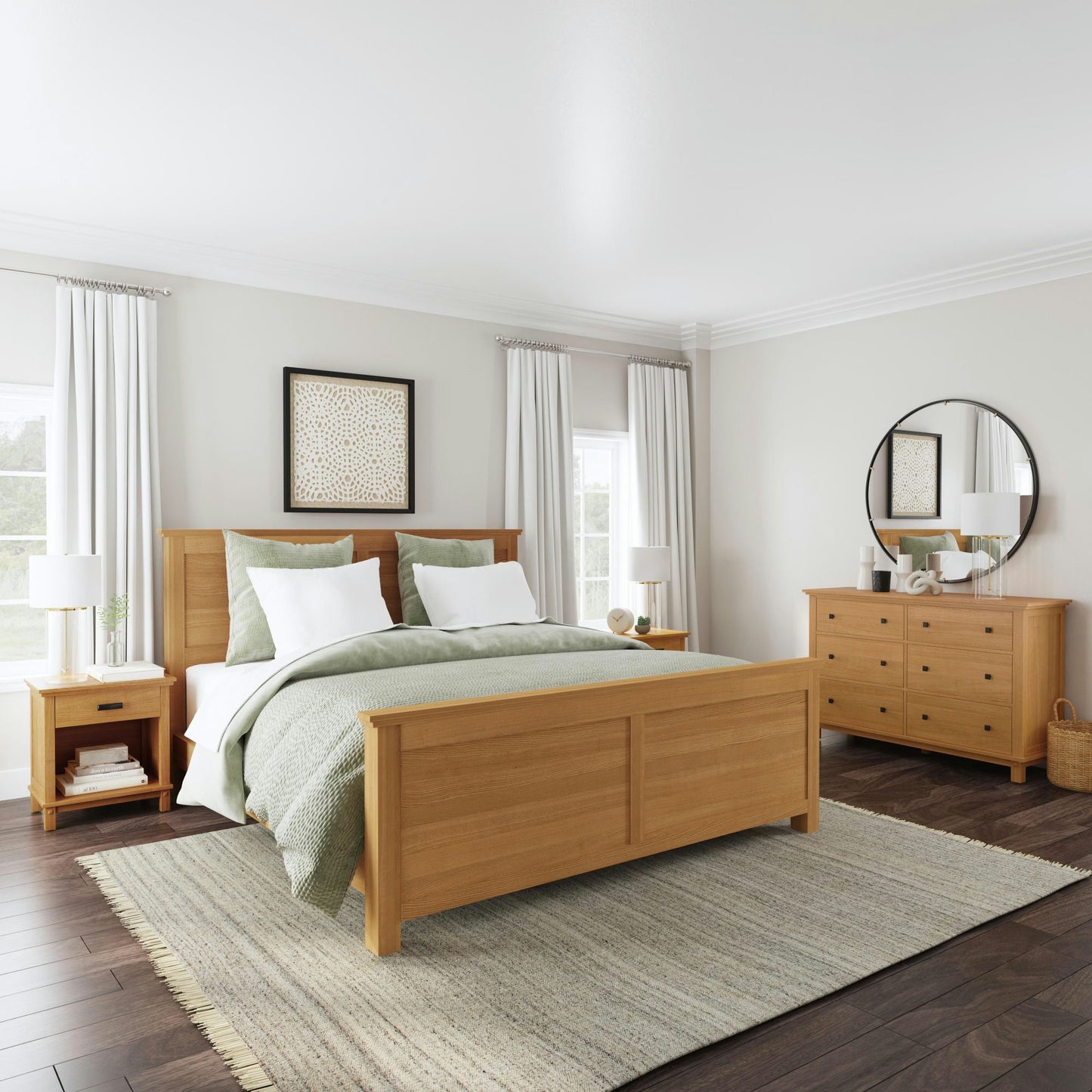 Oak Park King Bed, Two Nightstands and Dresser by homestyles -Brown