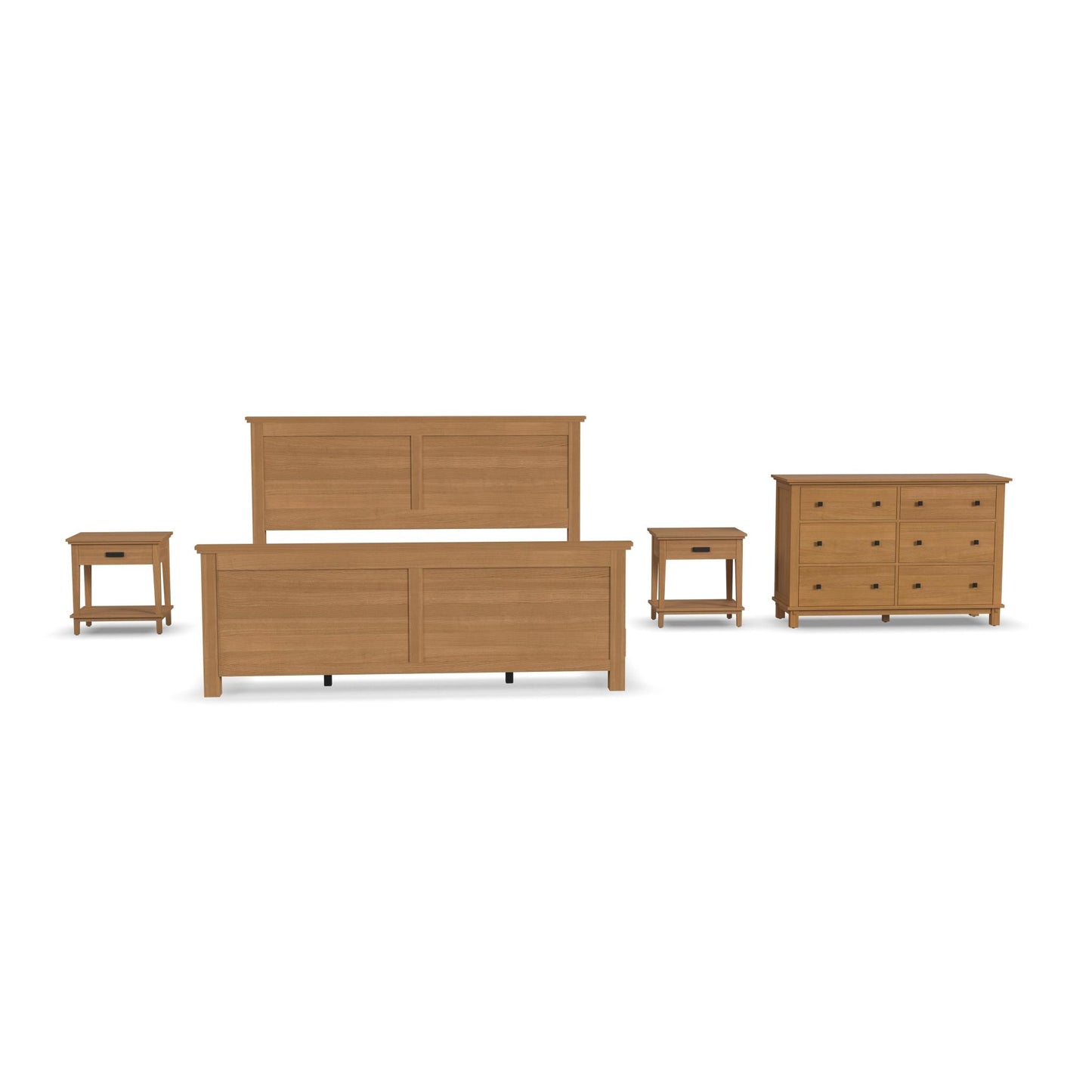 Oak Park King Bed, Two Nightstands and Dresser in Brown by homestyles