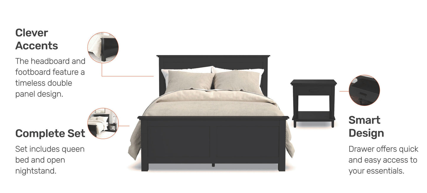 Oak Park Queen Bed and Nightstand by homestyles -Black