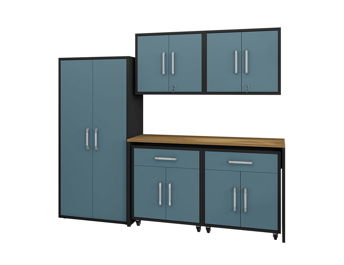 Eiffel 6-Piece Garage Storage Set in Matte Black and Aqua Blue