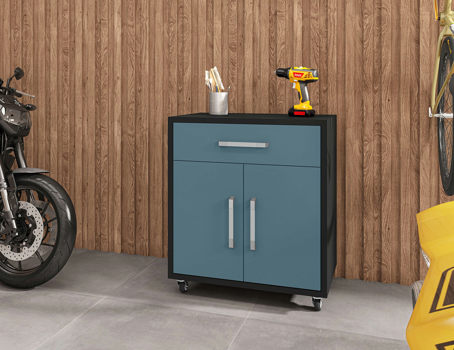 Eiffel 6-Piece Garage Storage Set in Matte Black and Aqua Blue